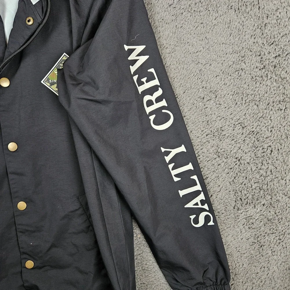 Salty Crew Mens Medium Tailed Hooded Windbreaker Jacket Black Logo Graphic